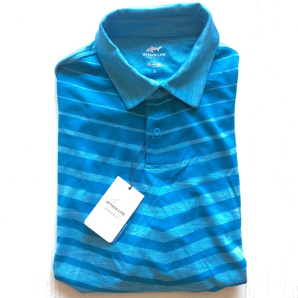 Attack Life By Greg Norman Men's Ombre Chevron Jacquard Polo, Calypso Blue, S - Picture 3 of 6
